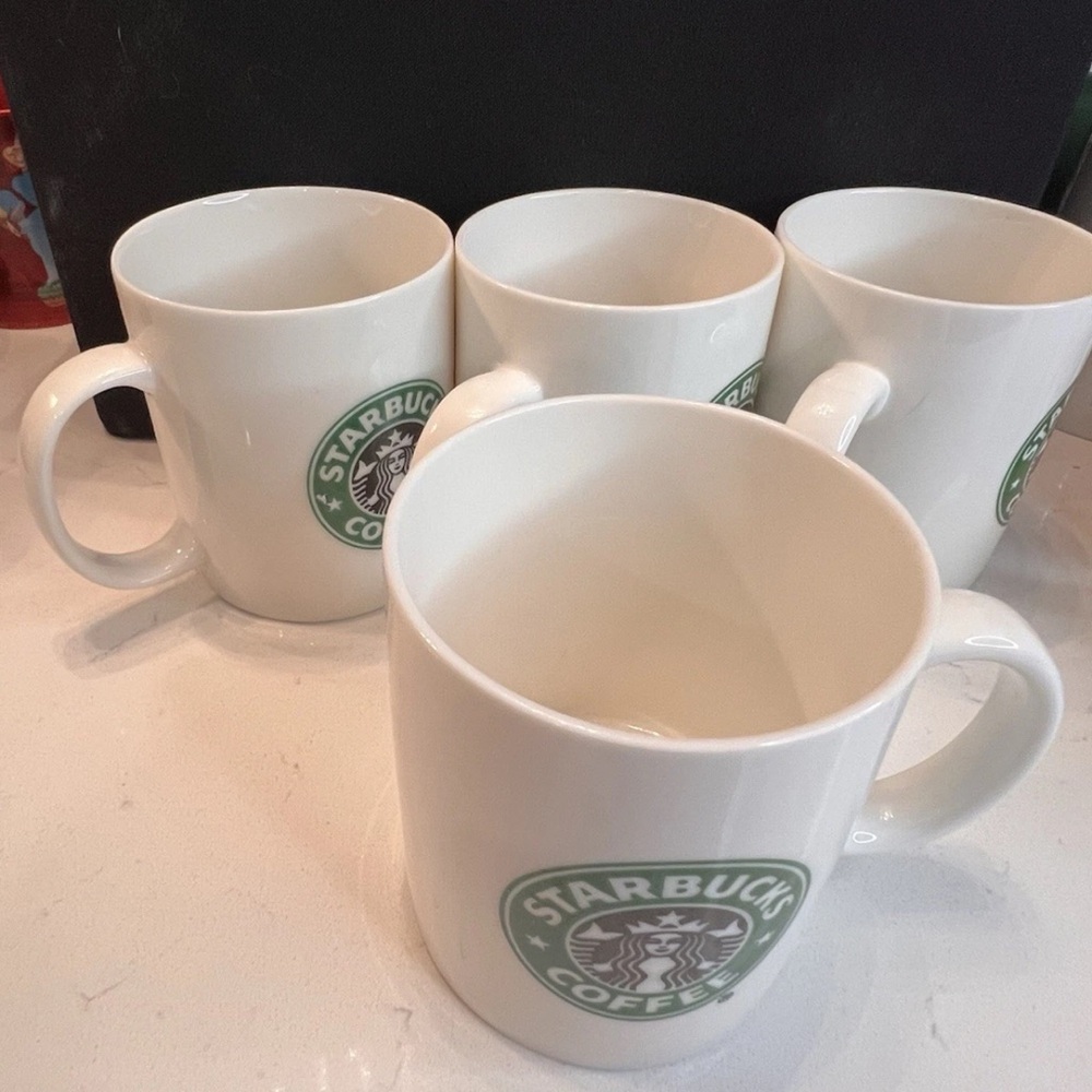 Set Of 4 Starbucks Mermaid Coffee Tea Mugs White Green - Picture 2 of 4